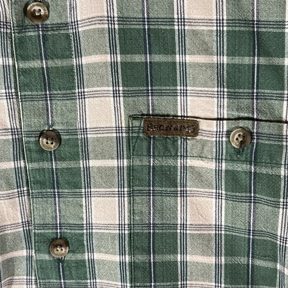 Browning Green Plaid Button Down Short Sleeve 100%‎ Cotton Super Naturals Mens L